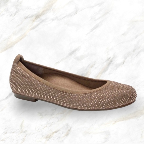 Vionic Shoes - Vionic | Gray Taupe Suede Jewelled Leather Flats